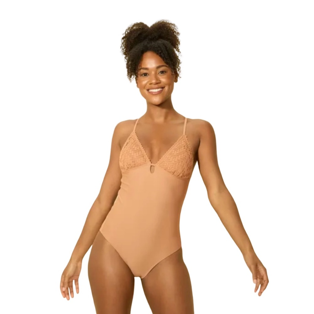 FLASH SALE Crochet High Leg Cheeky One Piece Swimsuit - Shade & Shore Brown NWT - Picture 2 of 6